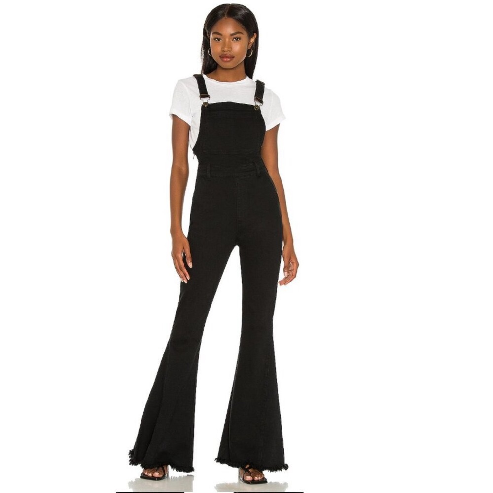 Show Me Your MuMu Black Flared Denim Overalls - Picture 2 of 4